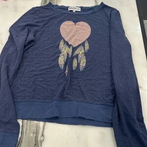 Wildfox Blue Sweatshirt with Heart & Feathers-M